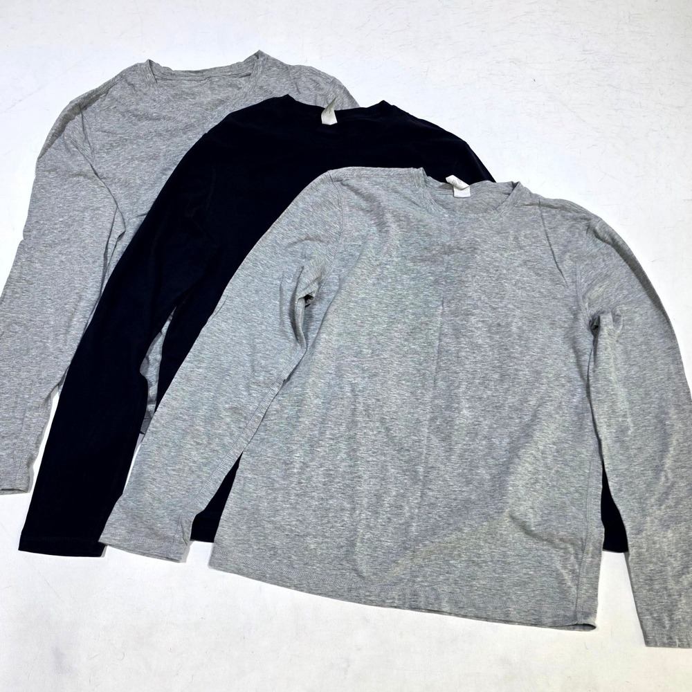 90 Degree by Reflex T-Shirt Mens M Gray Blue 3 Pack Long Sleeve Crew V-Neck Tee